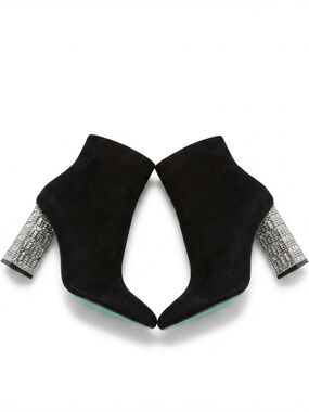 Betsey Johnson Malvin Black Rhinestone Crystal Block Heel Booties Size 6